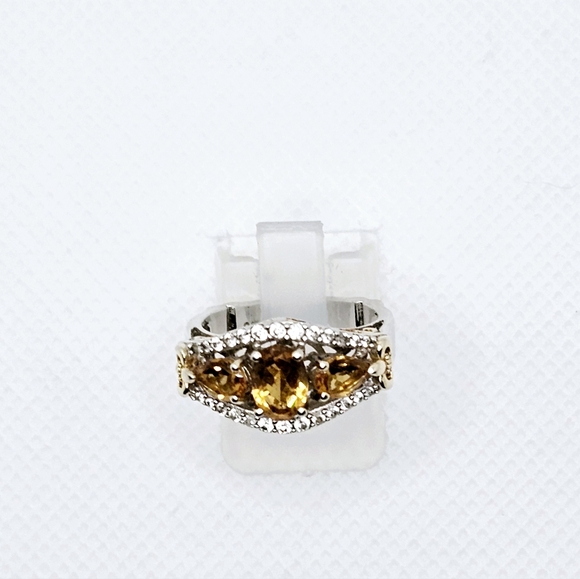Genuine 🍋 Citrine & White Zircon Ring in 14k Yellow Gold & Sterling Silver Sz 6 - Picture 10 of 17